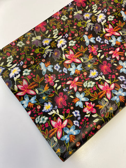 Floral Printed Cowhide Leather