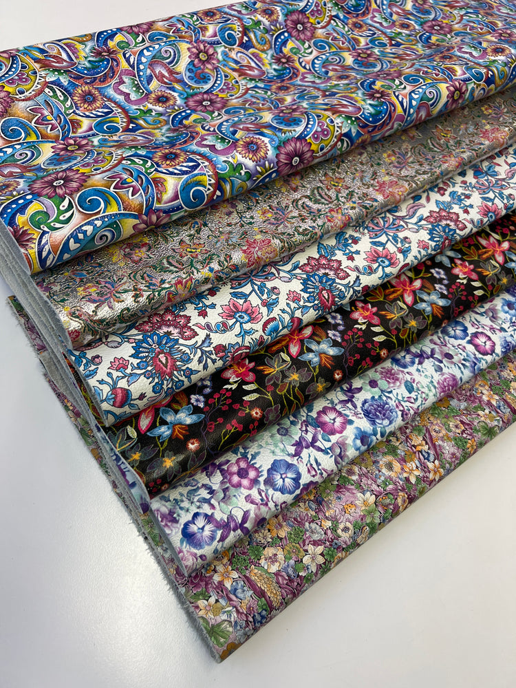 Floral Printed Cowhide Leather