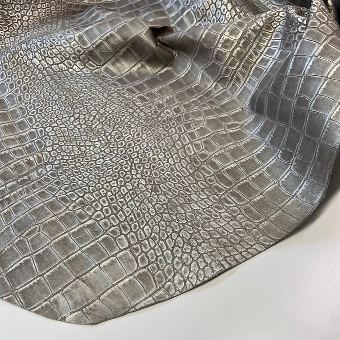 Jumbo Crocodile Embossed Calfskin Leather