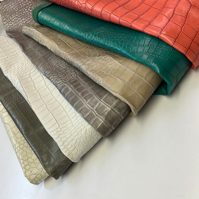 Jumbo Crocodile Embossed Calfskin Leather