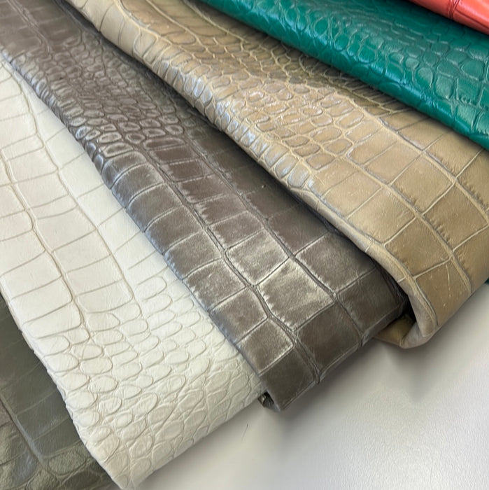 Jumbo Crocodile Embossed Calfskin Leather