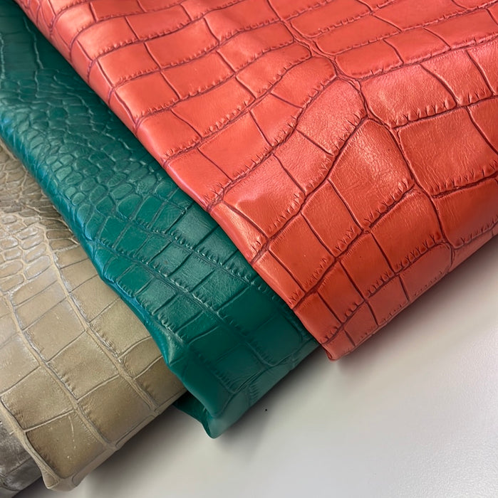 Jumbo Crocodile Embossed Calfskin Leather