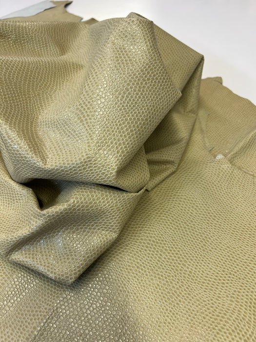 Leather Beige Lizard Embossed Lambskin Leather Hide