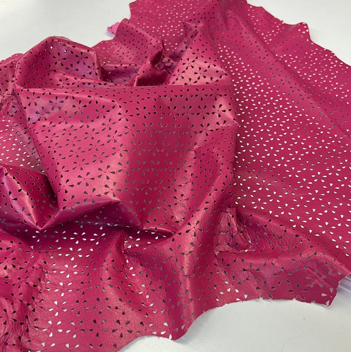 Perforated Authentic Real Genuine Lambskin Leather Floral Pattern