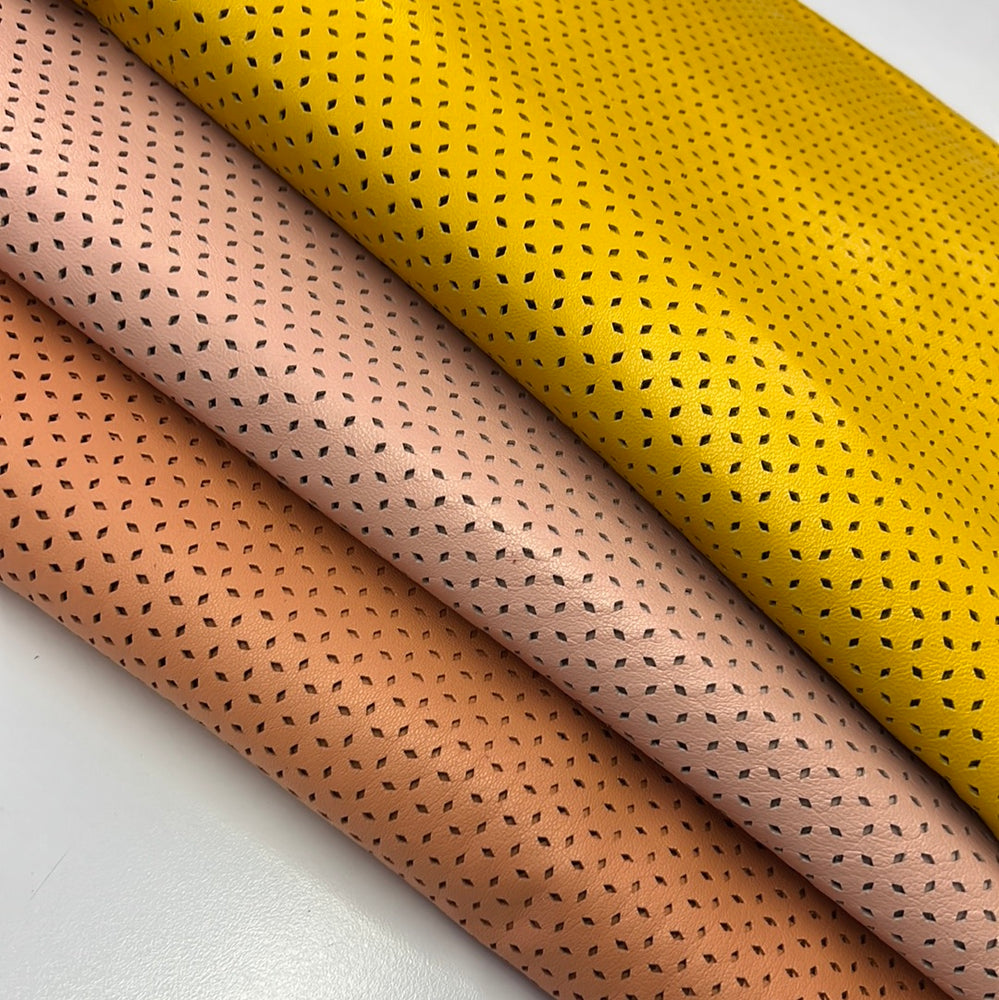 Perforated Authentic Real Genuine Lambskin Leather Diamond Four