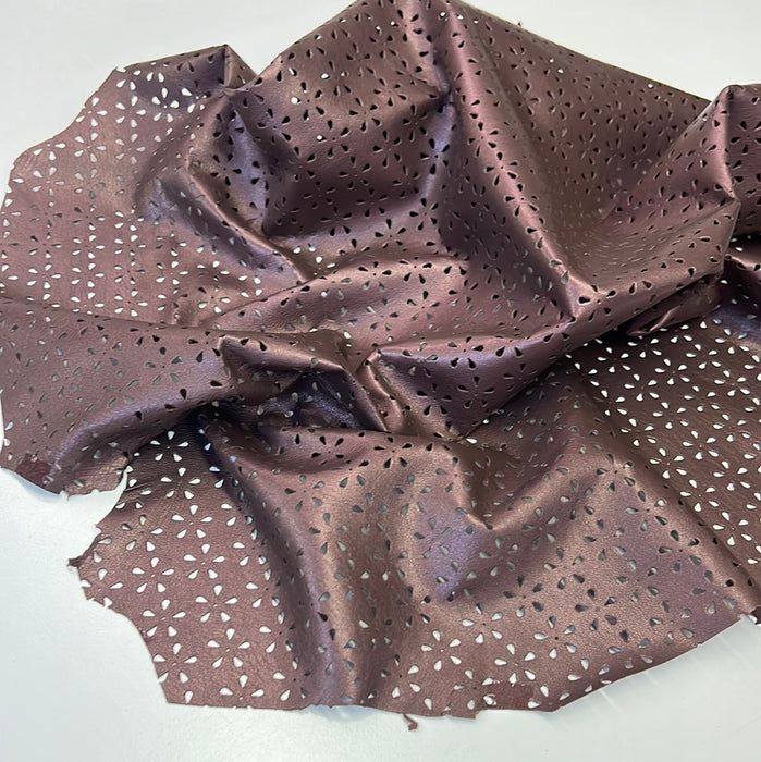 Perforated Authentic Real Genuine Lambskin Leather Floral Pattern