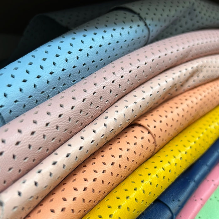 Perforated Authentic Real Genuine Lambskin Leather Diamond Four