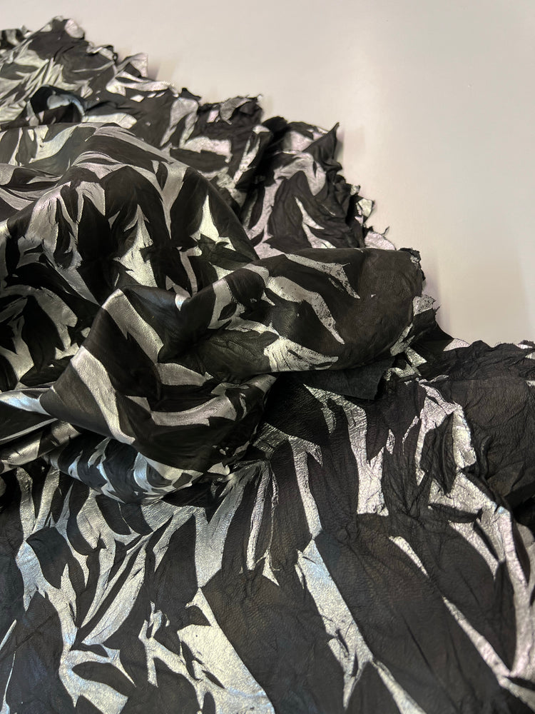 Crinkled Black Lambskin Silver Metallic