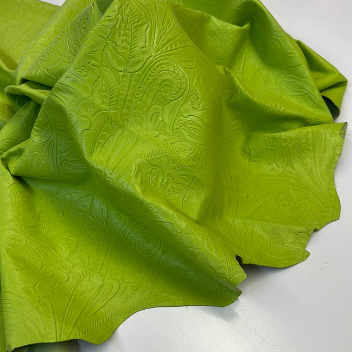 Leather Tooled Floral Look Embossed Lambskin Leather