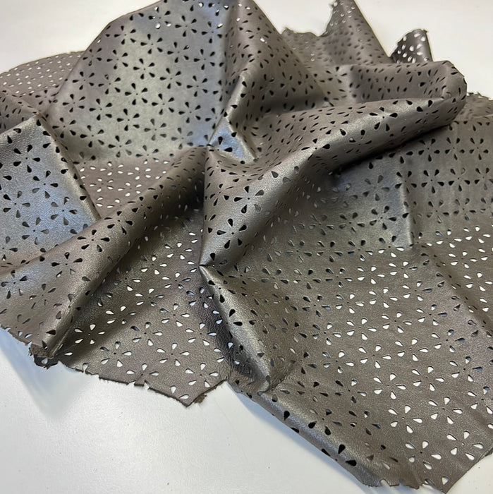 Perforated Authentic Real Genuine Lambskin Leather Floral Pattern