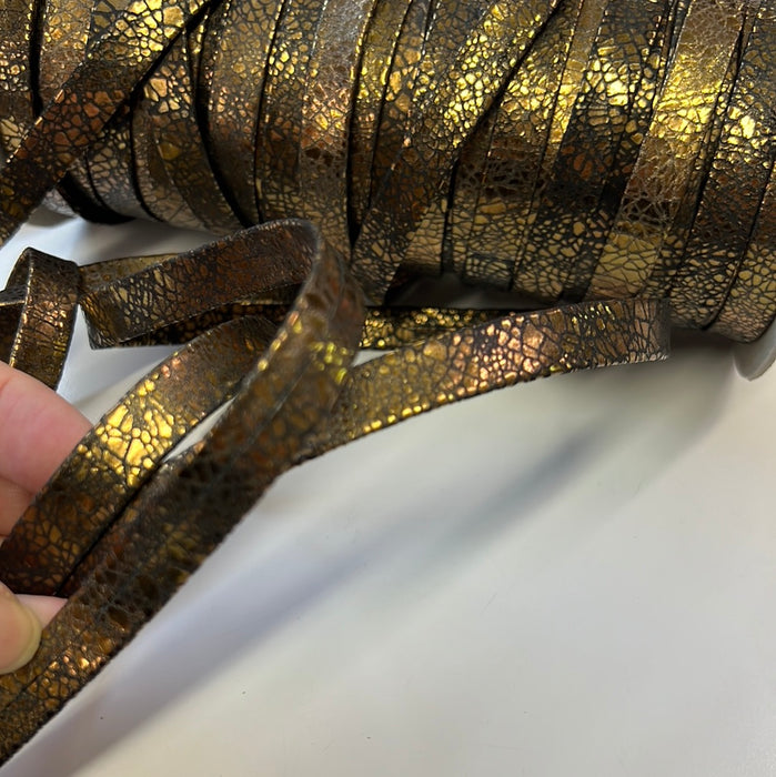 Genuine Leather Trims 1/2” Metallic Leather Folded leather trim sold by yard