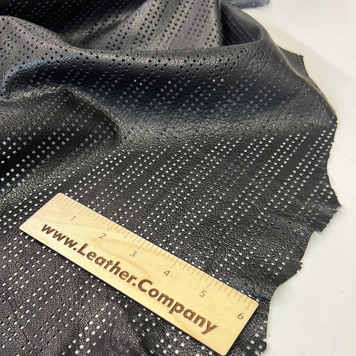 Perforated Authentic Real Genuine Lambskin Leather Square Lines Pattern