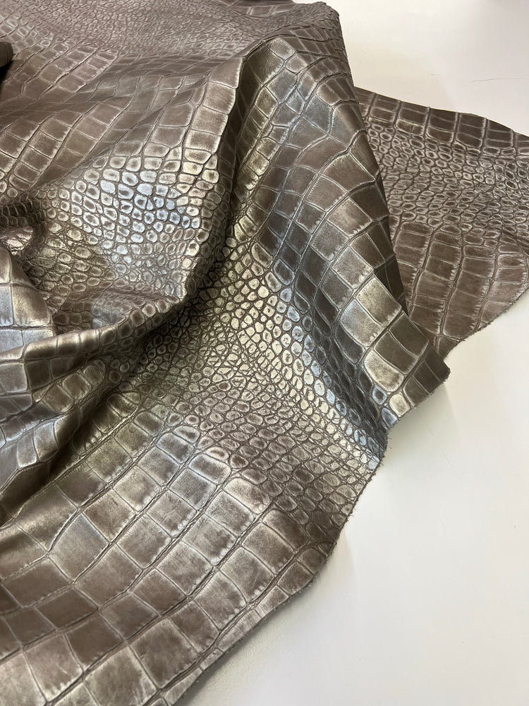 Crocodile Embossed Silver Tipped Cowhide