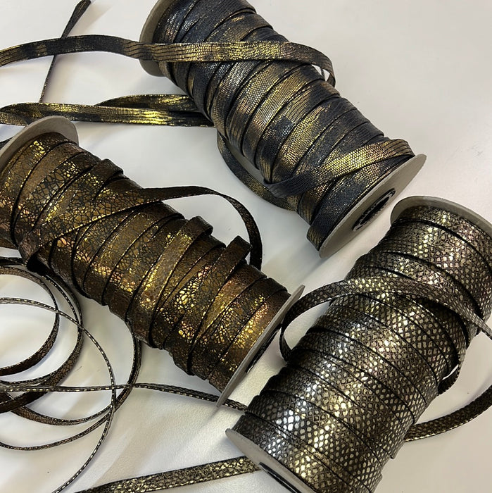 Genuine Leather Trims 1/2” Metallic Leather Folded leather trim sold by yard