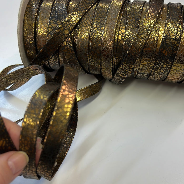 Genuine Leather Trims 1/2” Metallic Leather Folded leather trim sold by yard