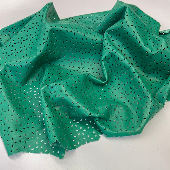 Perforated Authentic Real Genuine Lambskin Leather Floral Pattern
