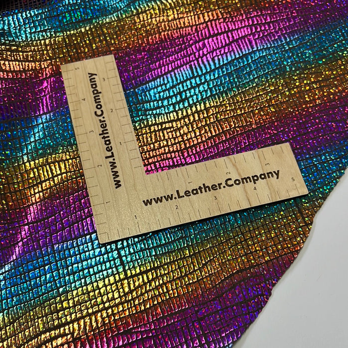 Metallic Pink Turquoise Gold Printed Tiny Gator Look on Brown Deerskin leather