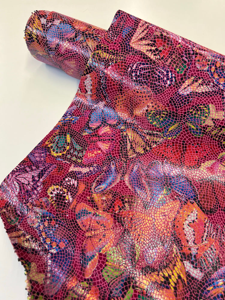 Leather Butterfly Print Calfskin Suede