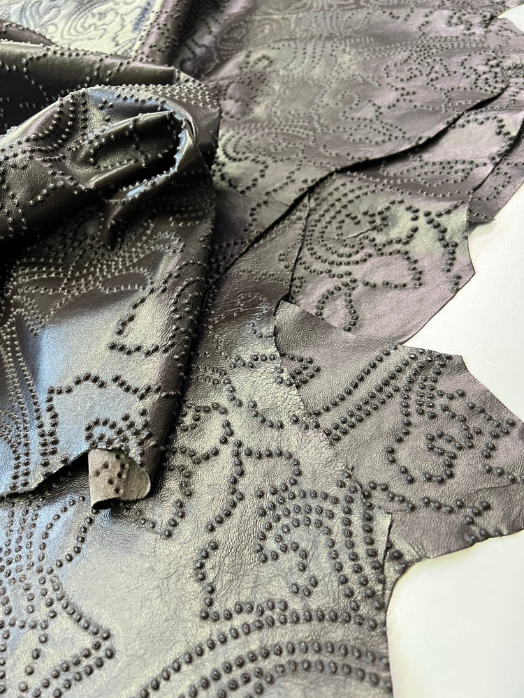 Leather Embossed Nailhead Out Lambskin Leather Hide