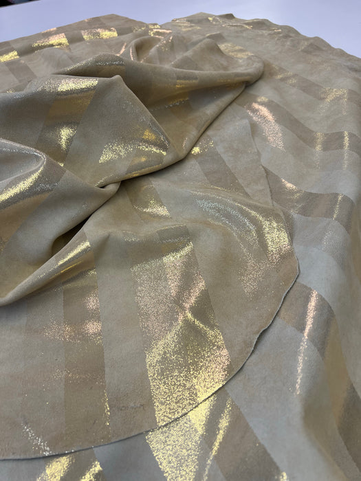 Suede Print Stripe Large Gold Beige Calfskin Suede