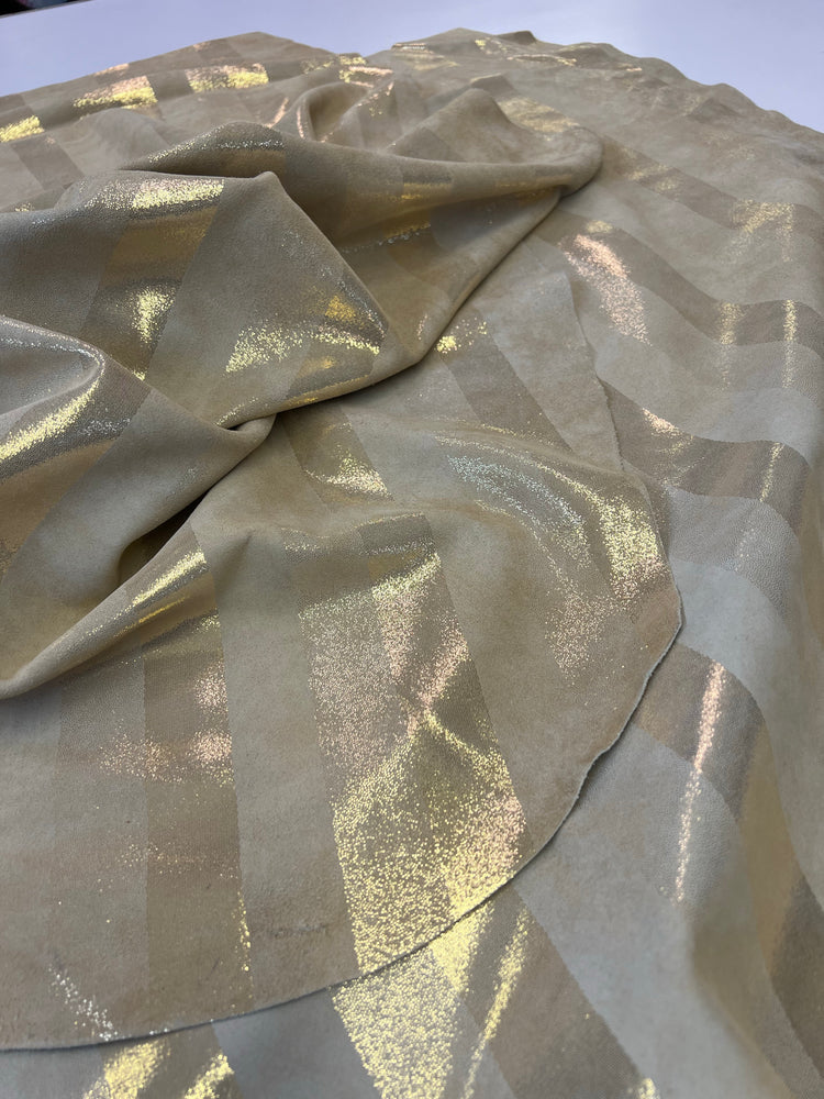 Suede Print Stripe Large Gold Beige Calfskin Suede