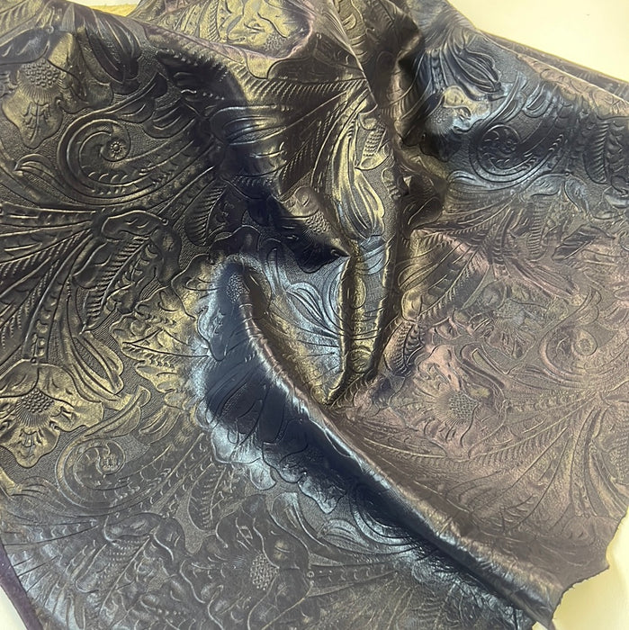 Leather Tooled Floral Look Embossed Lambskin Leather