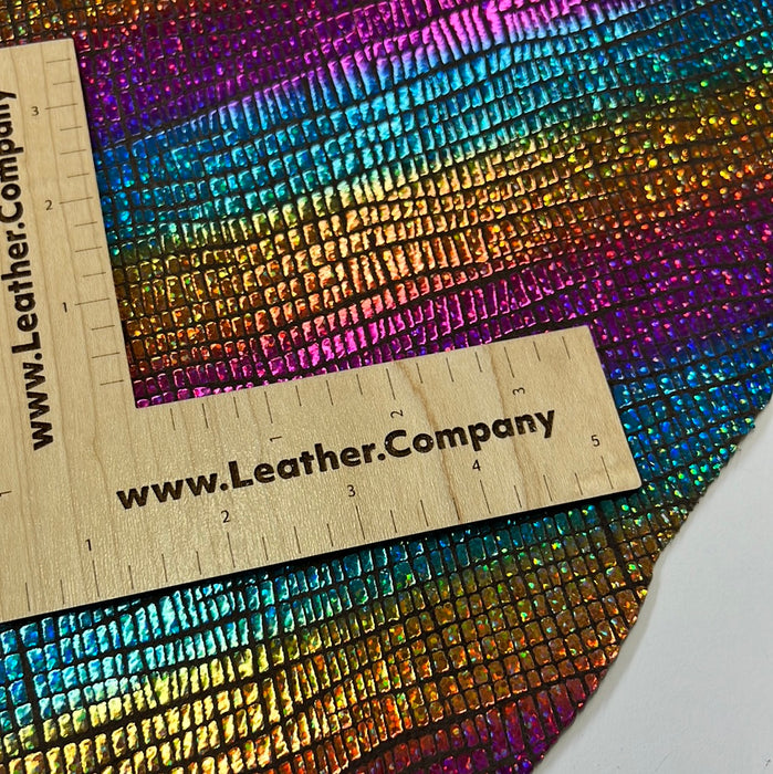 Metallic Pink Turquoise Gold Printed Tiny Gator Look on Brown Deerskin leather