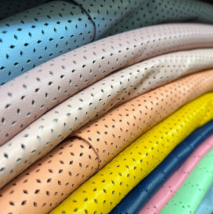 Perforated Authentic Real Genuine Lambskin Leather Diamond Four