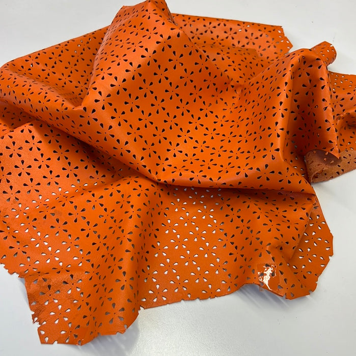 Perforated Authentic Real Genuine Lambskin Leather Floral Pattern