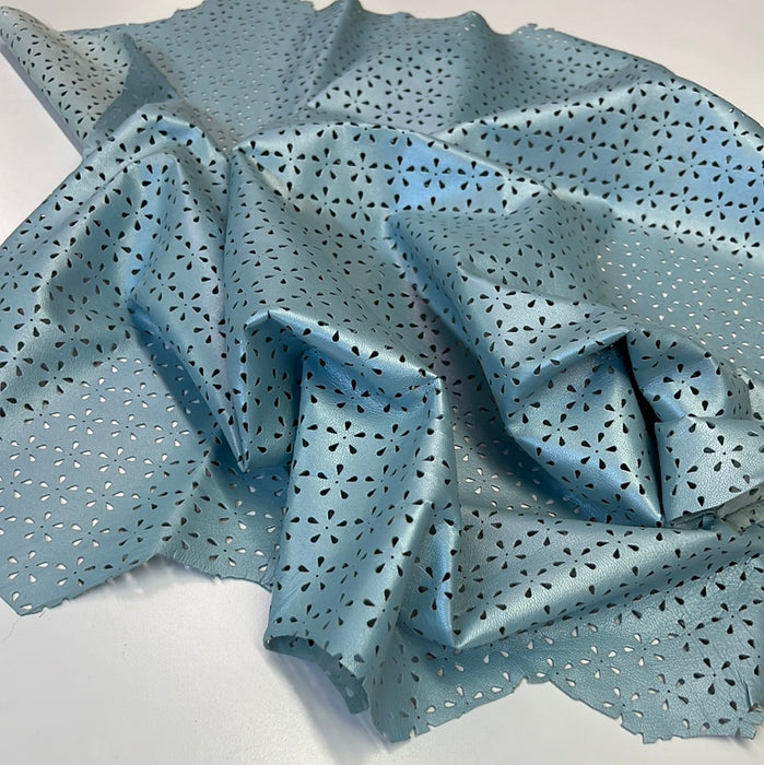 Perforated Authentic Real Genuine Lambskin Leather Floral Pattern
