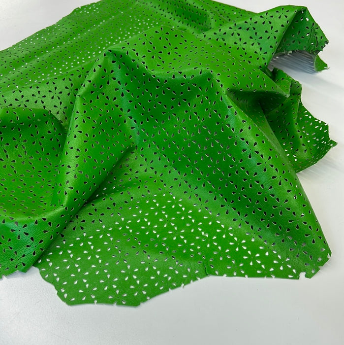 Perforated Authentic Real Genuine Lambskin Leather Floral Pattern