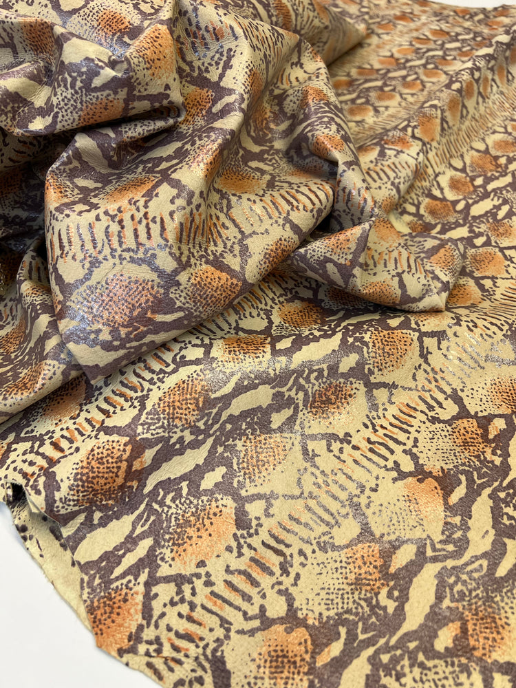 Leather Print Multi Color Brown Python look on Pigskin