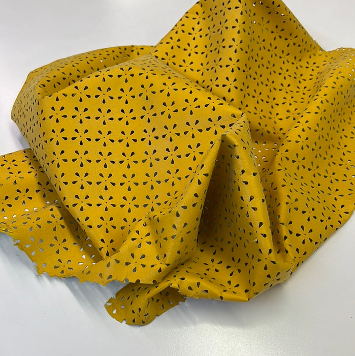 Perforated Authentic Real Genuine Lambskin Leather Floral Pattern