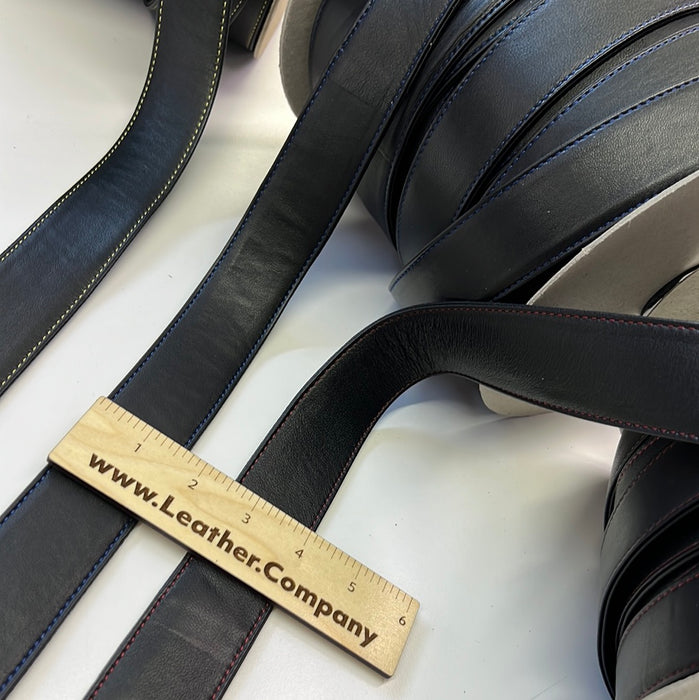 Leather Strap Italian Lambskin Leather , 1 and  1 5/8” Stitched Leather Strap