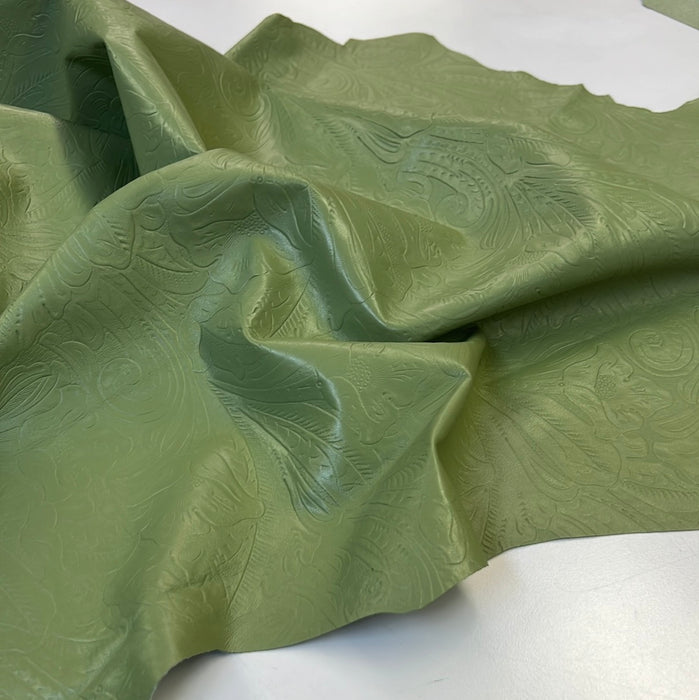 Leather Tooled Floral Look Embossed Lambskin Leather