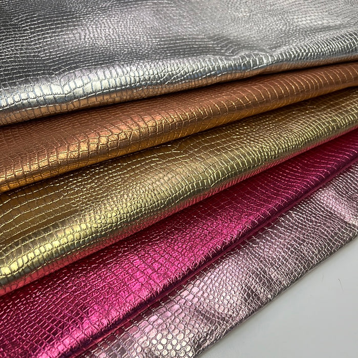 Leather Embossed Metallic Print Baby Alligator Look Leather