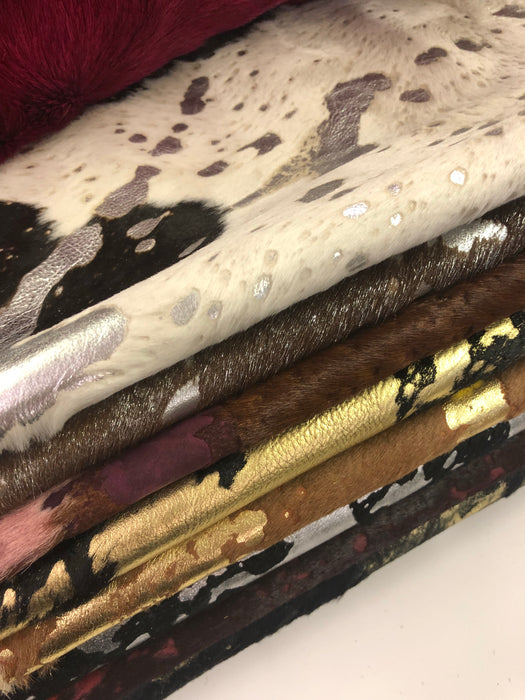 Calfskin Hide Acid Washed Metallic Hair Calfskin