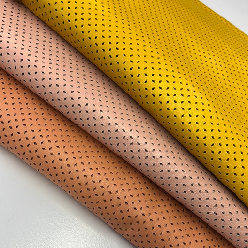 Perforated Authentic Real Genuine Lambskin Leather Diamond Four