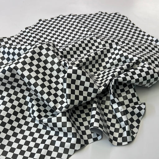 Leather Printed Checkers Black White Lambskin  Leather