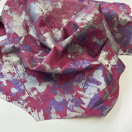 Pink Purple Silver Splash Print Pigskin Suede