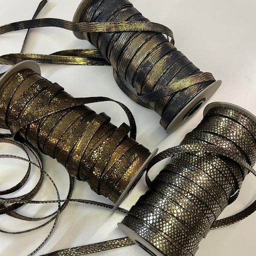 Genuine Leather Trims 1/2” Metallic Leather Folded leather trim sold by yard