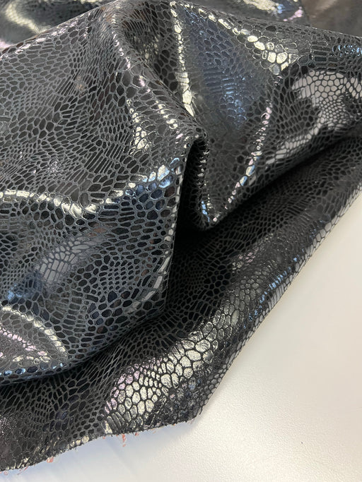 Leather Black Shiny Scales Printed Pigskin