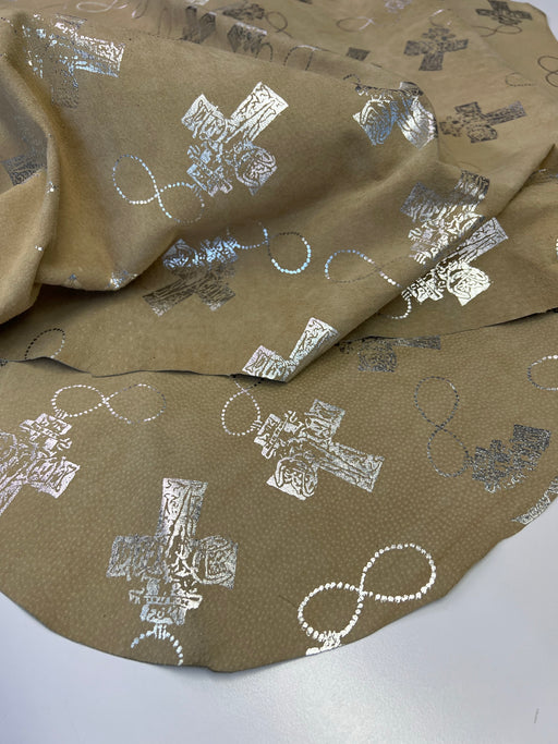 Suede Crosses - Printed Beige  Pigskin Leather