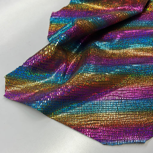 Metallic Pink Turquoise Gold Printed Tiny Gator Look on Brown Deerskin leather